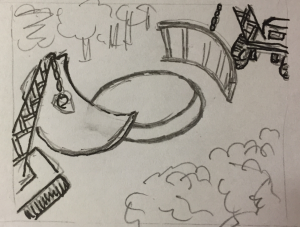 Camera still circling the clearing - we see cranes on wheels move in with outer-casing in two parts to fit around the mould just created.