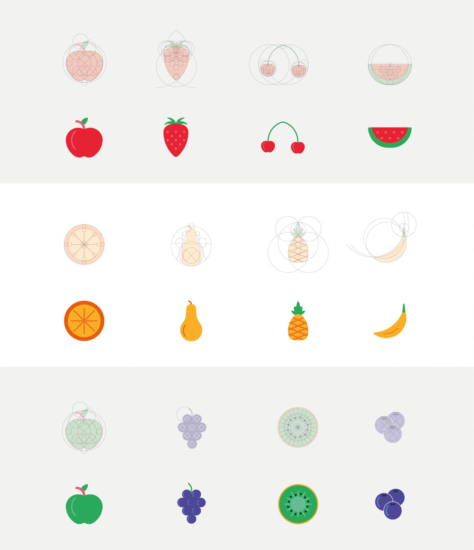 Minimal Golden ratio fruit icons